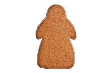 Brown ginger bread woman on white background.