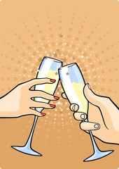 Hands with champagne