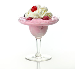 fresh Yogurt dessert with berries and cream