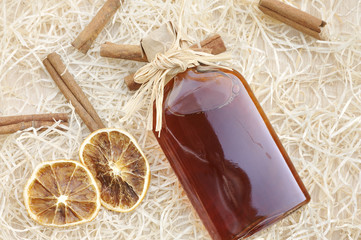 Homemade liqueur with spices – still life.