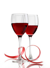 two wine glasses isolated on white background