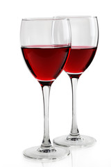 two wine glasses isolated on white background