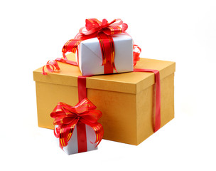 Fototapeta premium gift box with red bow isolated on white