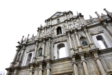 The Ruins of St. Paul's, Macau. Isolated on white.