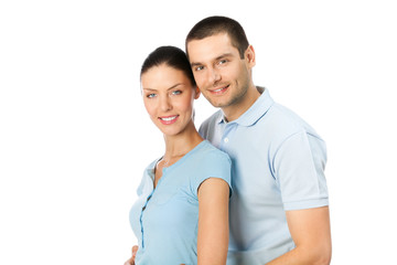 Portrait of young happy smiling attractive couple, isolated