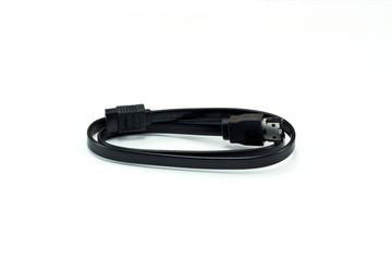 Black SATA data cable isolated on white background