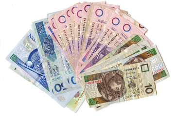 Używane banknoty    Wachlarz zniszczonych banknotów polskich
