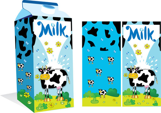 Vector package for milk with a gay cow