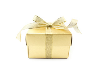 Golden gift box on white background