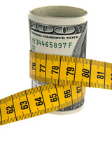 Symbol Sparpaket mit Dollar Geldschein und Massband