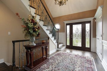 Foyer with leaded glass doors