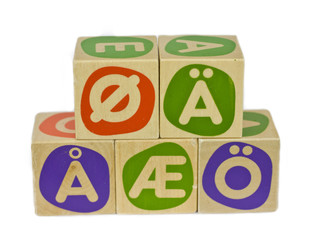Alphabet blocks with Scandinavian and German vowels