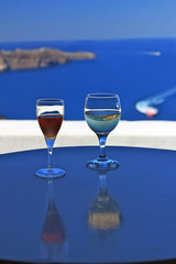Wine Glasses - Santorini background