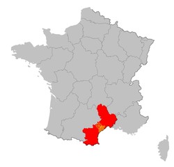 Laguedoc-Roussillon auf den Umrissen Frankreichs