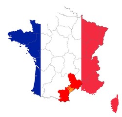 Laguedoc-Roussillon auf den Umrissen Frankreichs