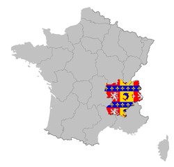 Rhone - Alpes auf den Umrissen Frankreichs