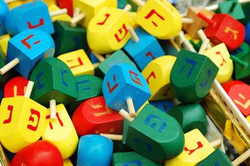 close up of hanukkah dreidels