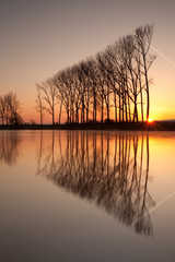 Fototapeta na wymiar Symmetry reflection on the river in the morning