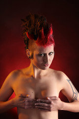 Naked punk girl with kissing lips