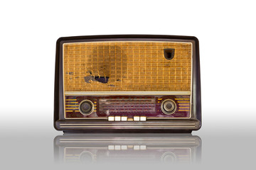 old vintage radio isolated on white background
