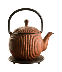 brown ribbed cast iron traditional japanese teapot