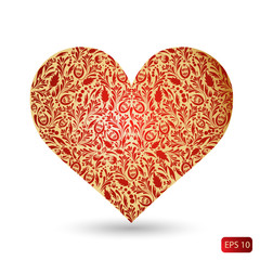 Gold heart with red pattern