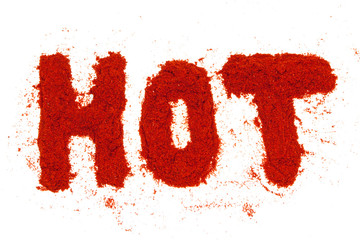 Word hot made of dry pepper spice
