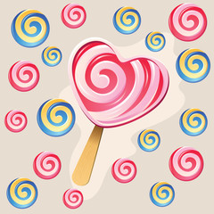 Background with lolipops and sweet heart