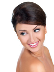 Obraz premium Portrait of smiling woman, she is isolated on white