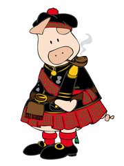 Scottish Pig smoking a pipe.