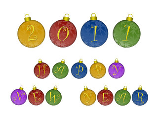 Happy New Year 2011 on Colorful Ornaments
