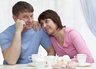 Elderly couple have a breakfast