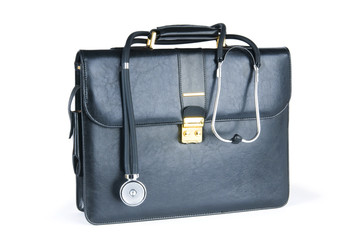 Case and stethoscope isolated on the white