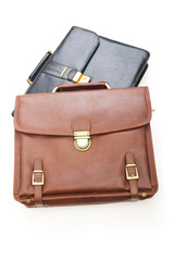 Two leather briefcases isolated on the white