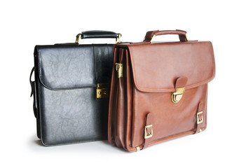 Two leather briefcases isolated on the white