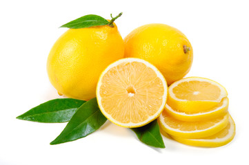 Arrangement of lemons on a white background
