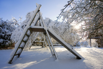 france; île de france; 78 : jardin sous la neige