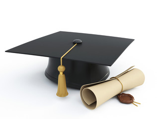 Fototapeta graduation cap diploma isolated on a white background obraz