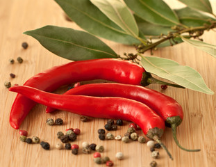 Chili peppers and bay leaf