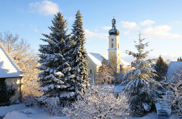 Village church in winter