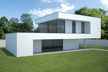 modern house - exterior with lawn