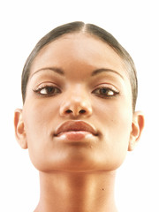 Portrait of a young afroamerican woman on white background.