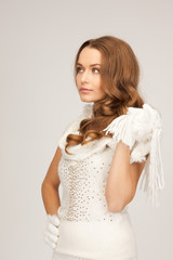 beautiful woman in white gloves