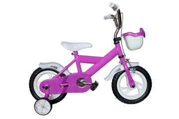Fototapeta na wymiar purple children's bicycle isolated on white background
