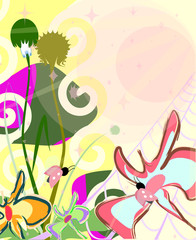 floral background with flowers and bugs