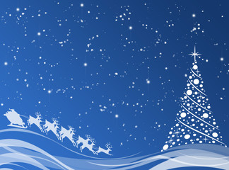 Blue new year background with christmas tree