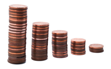 Falling tendency of five columns of coins