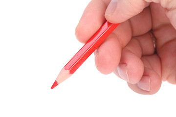 red pencil in hand