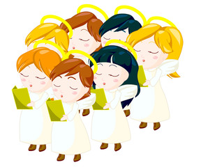 illustration of angels kids choir. clipping path included.