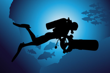Colorful scuba diver vector illustration